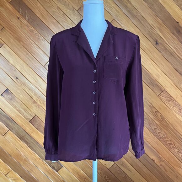 Vintage 80s Deadstock Dark Purple Silk Blouse - Picture 1 of 5